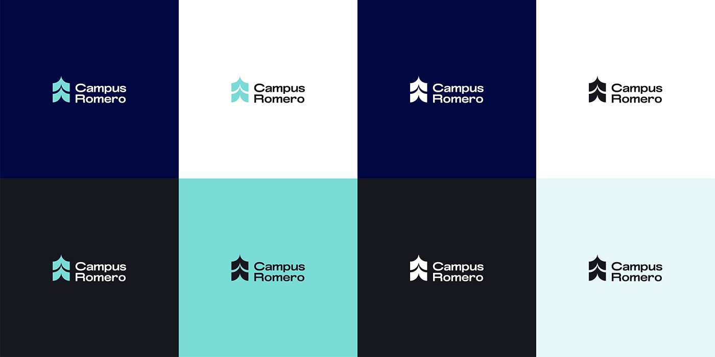 Campus Romero — Variaciones de color del logotipo sobre distintos fondos